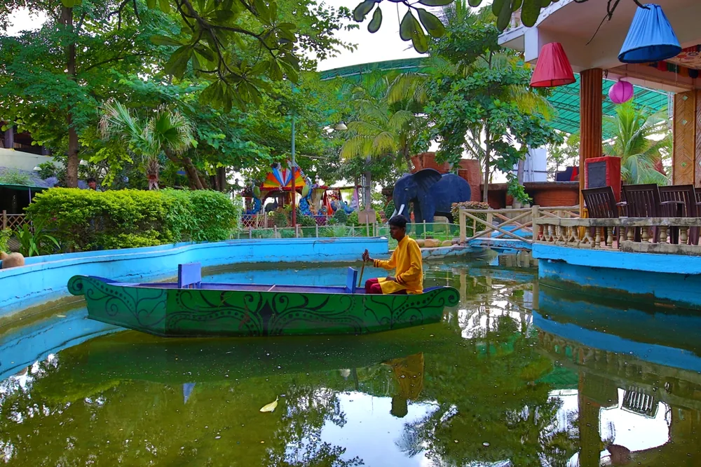 Guests on a scenic boat ride across the resort water