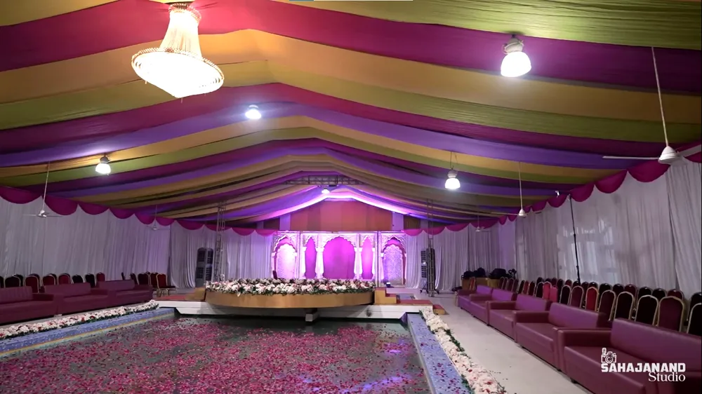 Climate-controlled indoor banquet hall with grand chandeliers